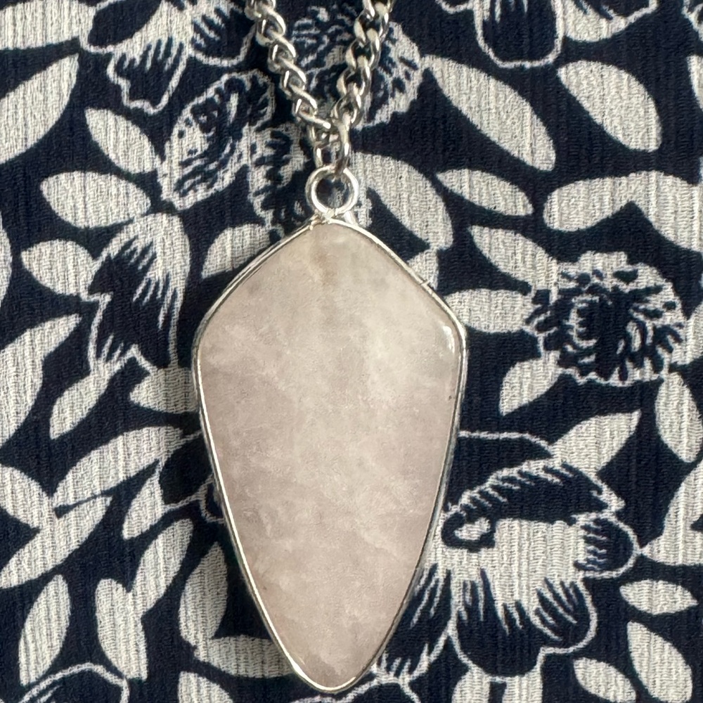 Milky Quartz Silver Necklace on 26” Chain
